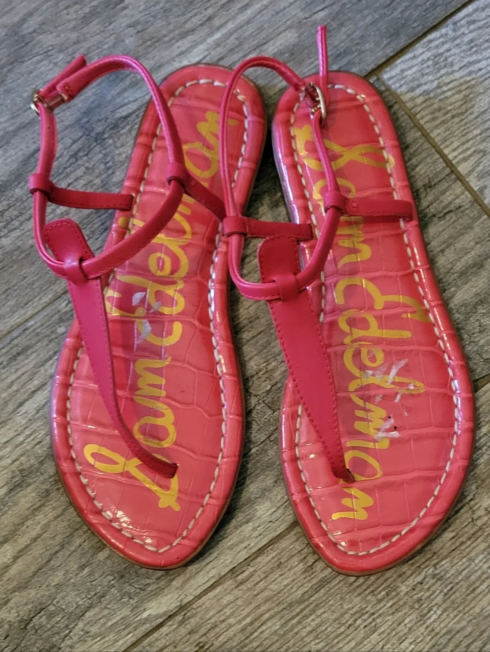 Sam Edelman Gigi Croc Embossed Leather Thong Sandals Fuchsia Pink Summer